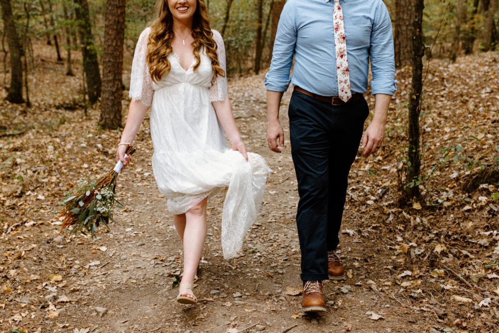 Bride and groom portrait on elopement wedding day near Ouachita National Forest