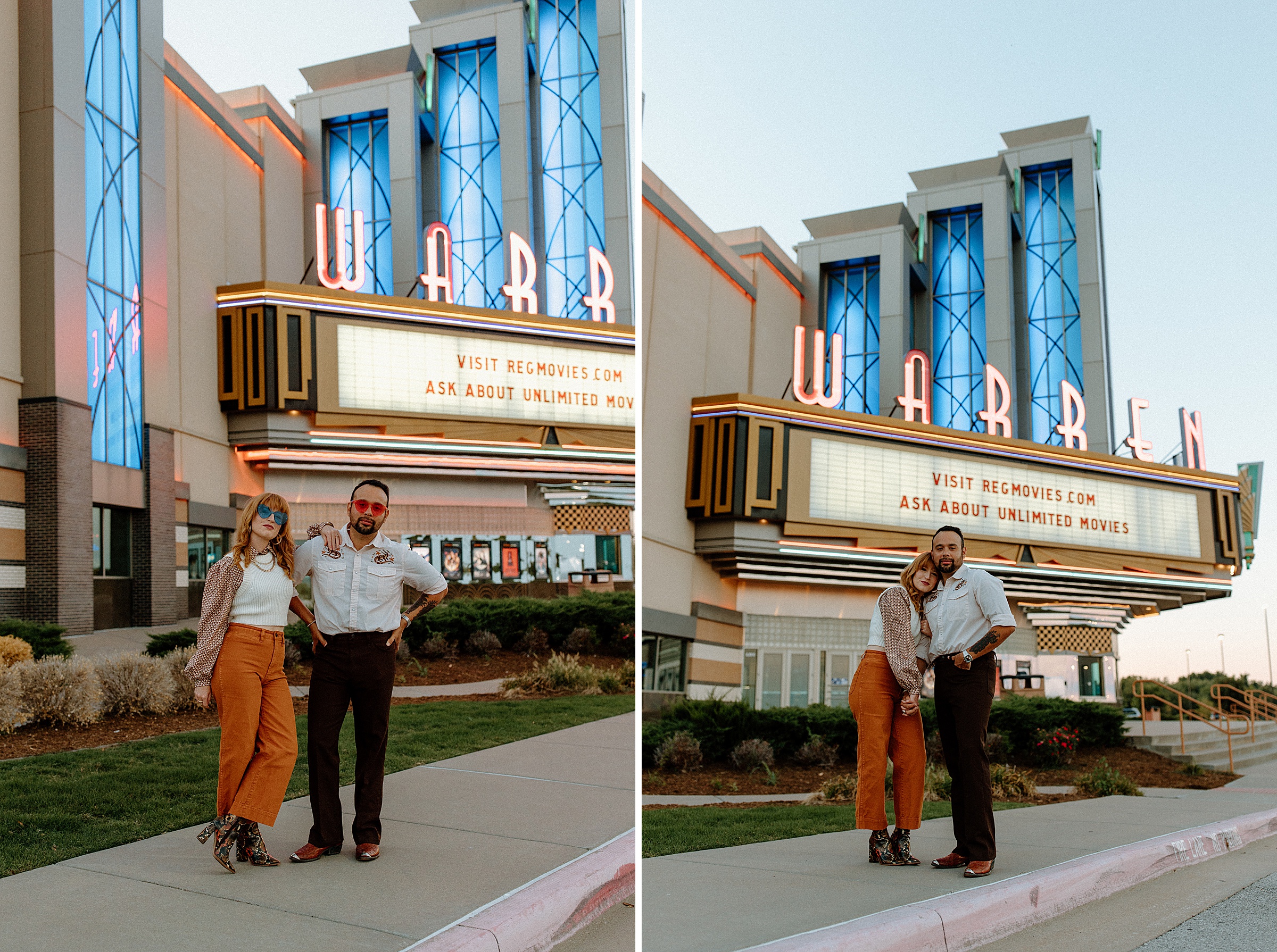 unique Tulsa engagement photo ideas at a movie theater 