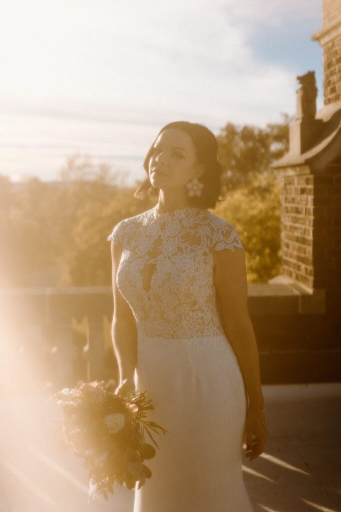 Bride sunset portrait for Oklahoma fall wedding 