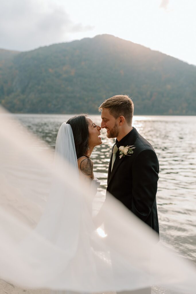 Unique elopement in the mountains of Hudson Valley bride and groom portrait 