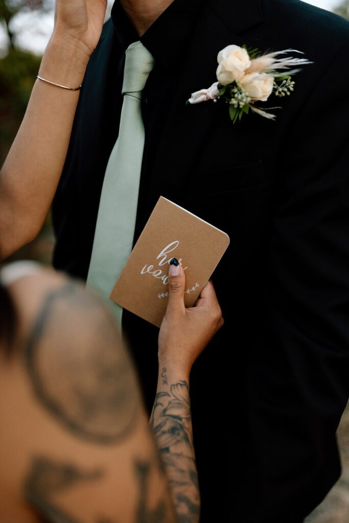 Close up photo of vows book