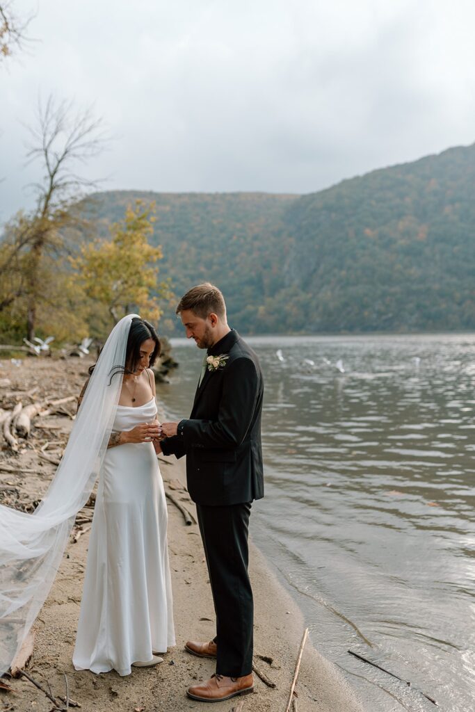 Unique fall elopement in the mountains of Hudson Valley bride and groom portrait 