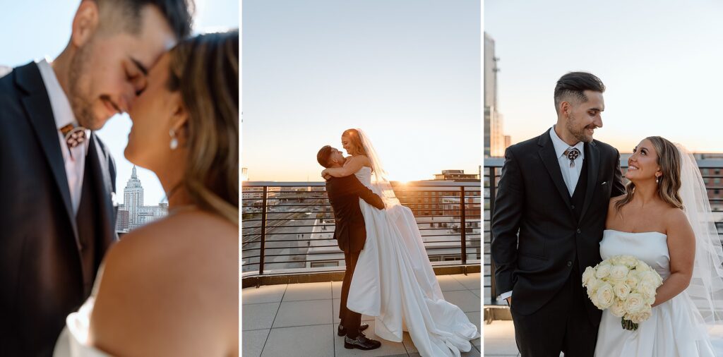 Bride and groom rooftop portraits for The Vista at 21 wedding