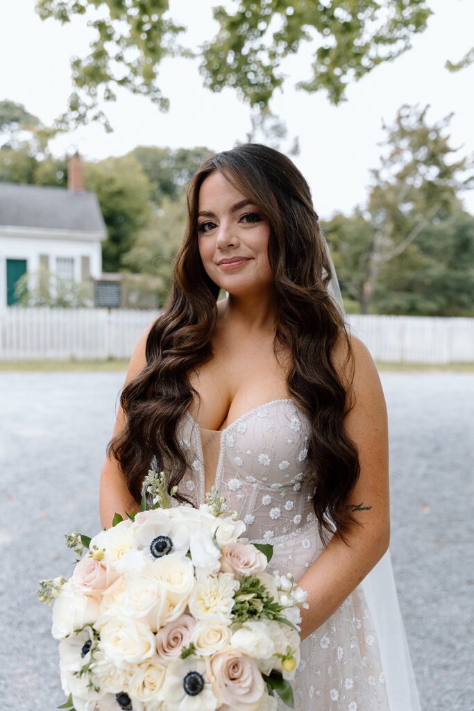 Bridal portrait with stunning bouquet at The Chapel at Islip Grange in Long Island 