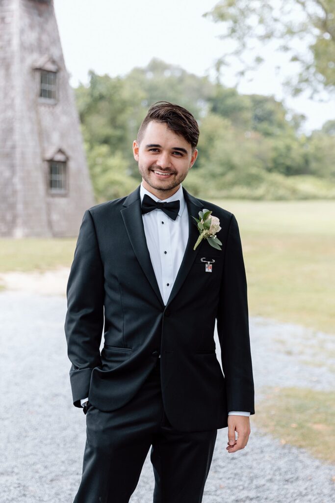 Groom portrait at The Chapel at Islip Grange in Long Island for intimate chapel wedding