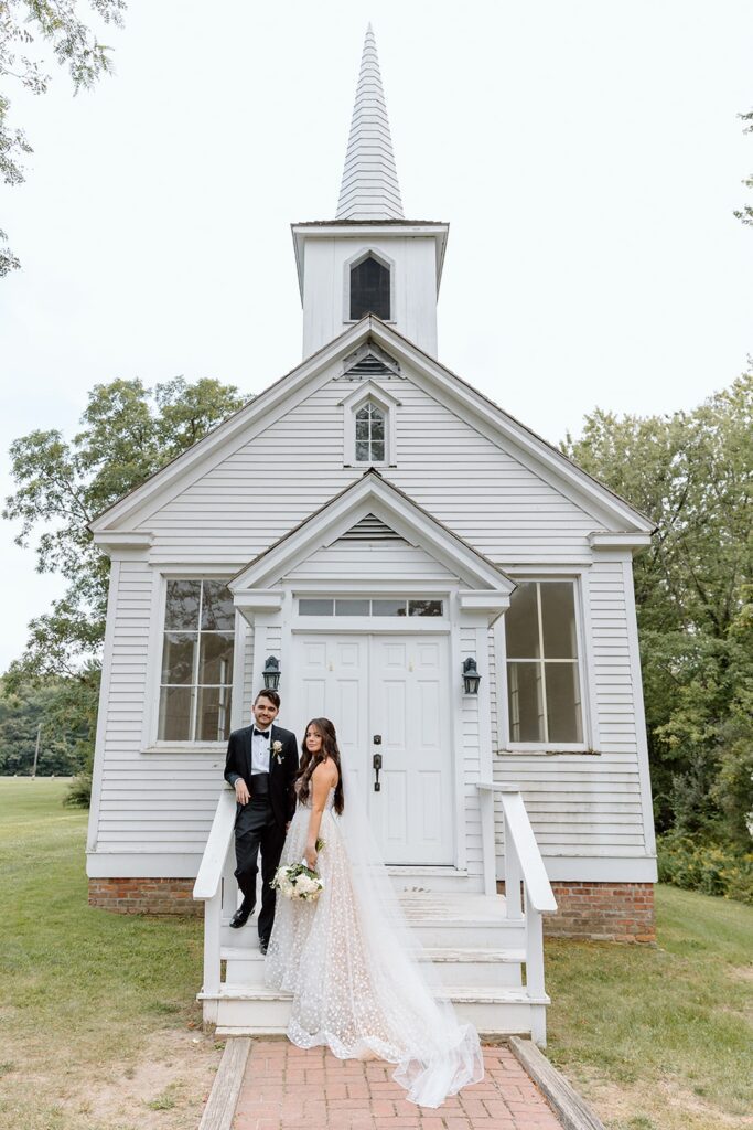 Bride and groom portrait at The Chapel at Islip Grange in Long Island 