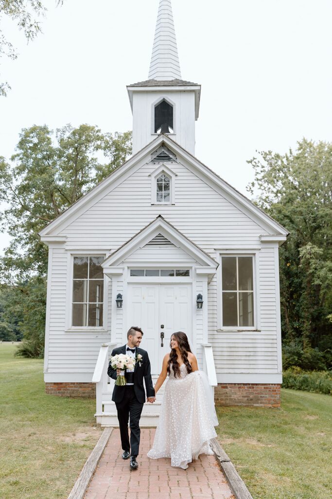 Bride and groom portrait The Chapel at Islip Grange in Long Island 