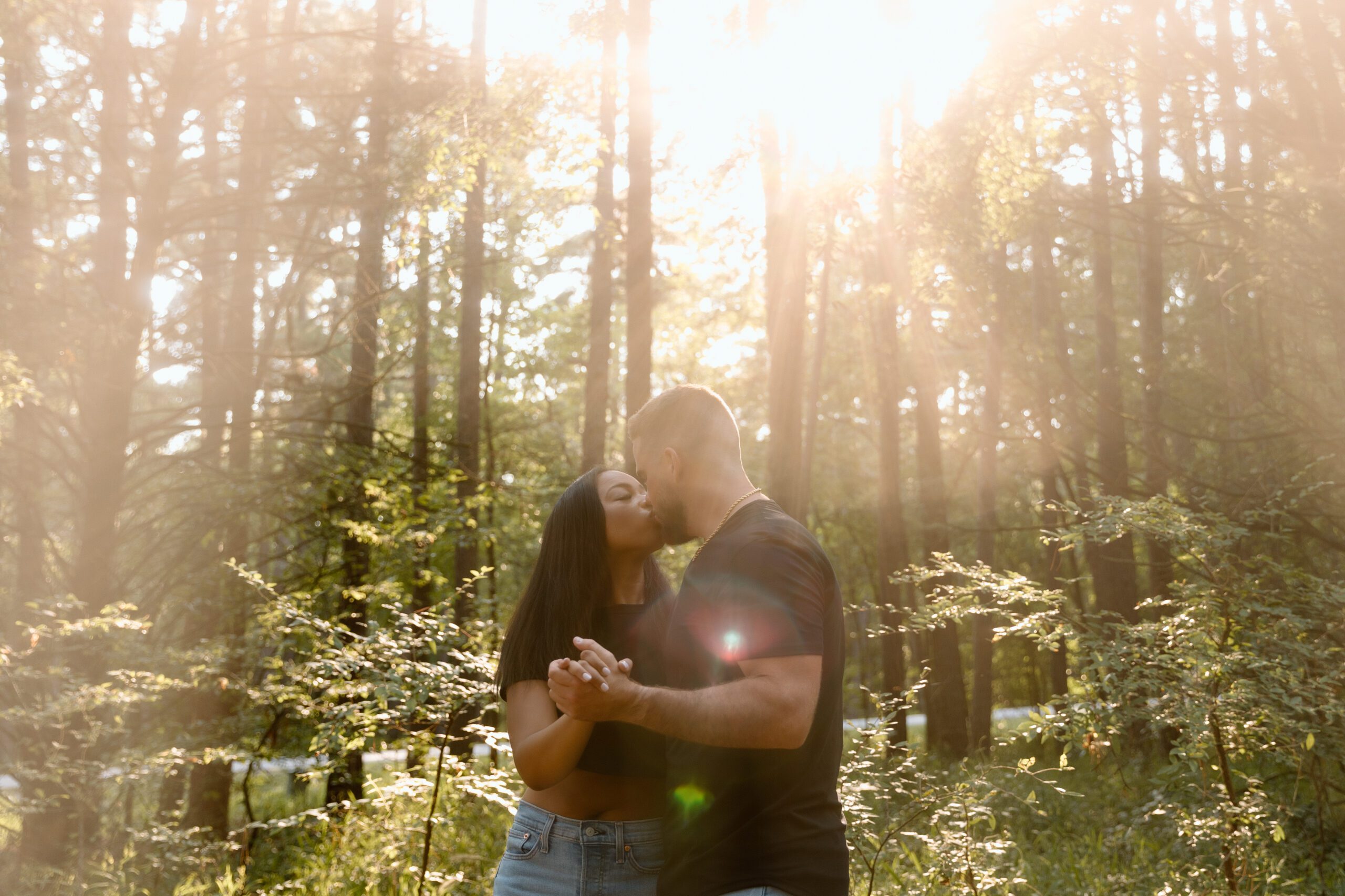 Dreamy forest and waterfront Oklahoma engagement session