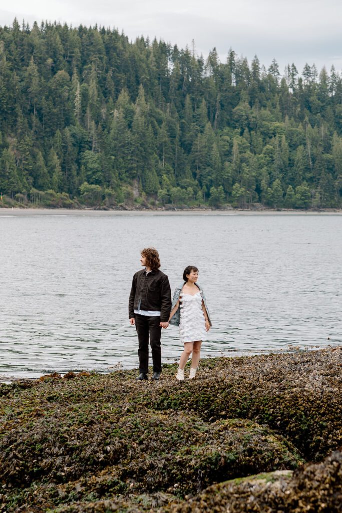 couple at engagement or elopement session at Olympic State Park PNW
