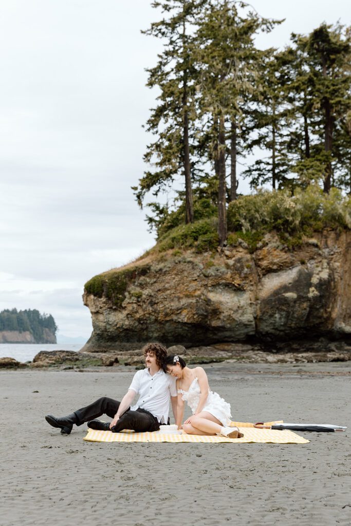 engagement session picnic on beach at Olympic National Park PNW 