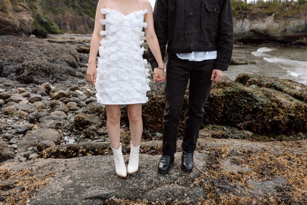 couple holding hands engagement shot olympic national park elopement 