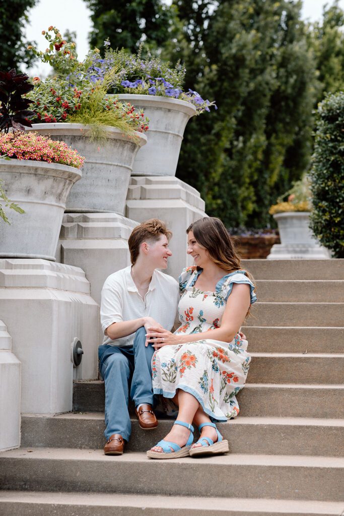 two women sitting on steps at Tulsa Botanical Garden