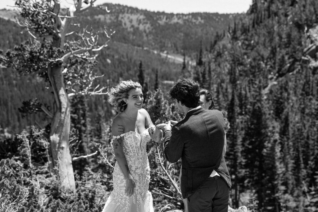 black and white of couple getting married in Colorado 