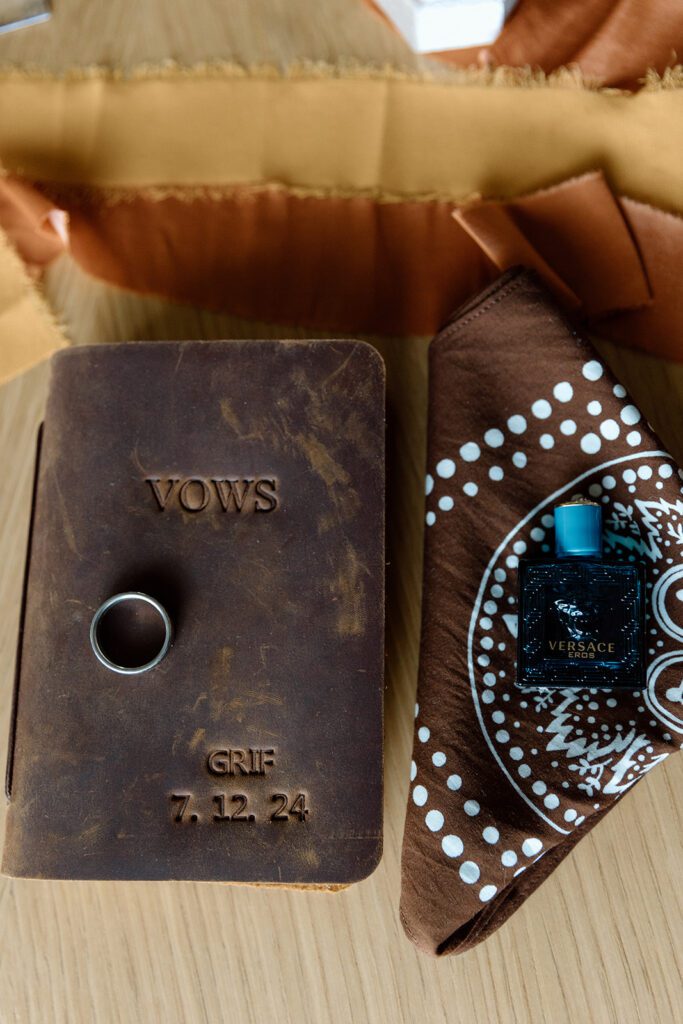 groom details, vows and ring from Colorado camping elopement