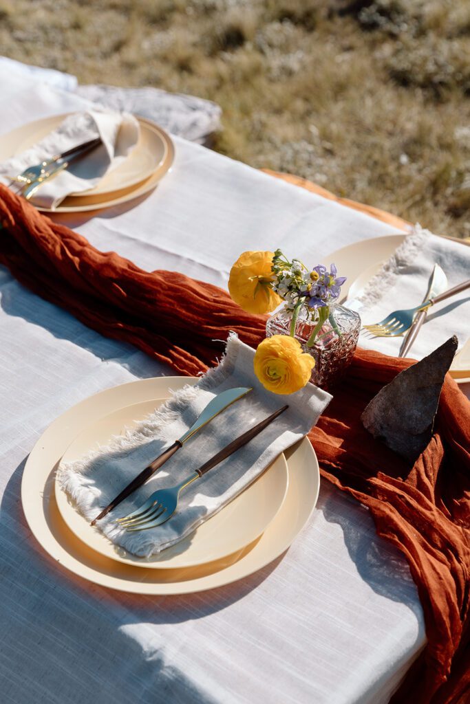 camping reception table details in Colorado 