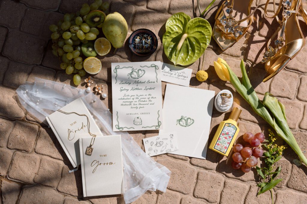 bridal details for greek elopement 