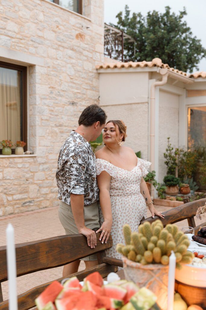 Couple enjoying a dinner in a greek villa