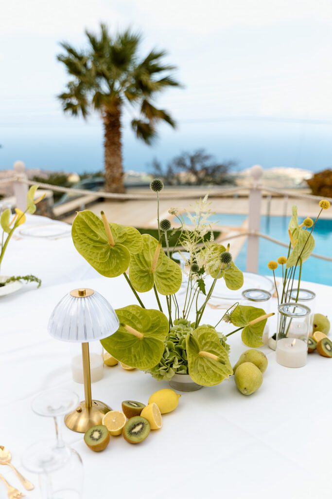 Green anthurium flowers as wedding table decor